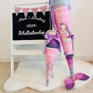 2025 SET! WITH fabric FIN!!! School cone candy cone school enrollment girl fabric sewn scales mermaid school bag school bag shop