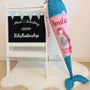 2025* WITH fabric FIN!!! School cone candy cone school enrollment girl fabric sewn scales mermaid school bag school bag shop
