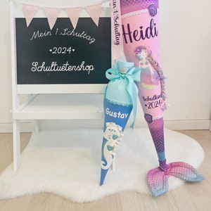 2025 SET! WITH fabric FIN!!! School cone candy cone school enrollment girl fabric sewn scales mermaid school bag school bag shop