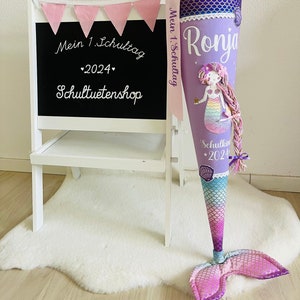 2025* WITH fabric FIN!!! School cone candy cone school enrollment girl fabric sewn scales mermaid school bag school bag shop