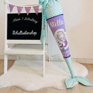 2025* WITH fabric FIN!!! School cone candy cone for school enrollment girls fabric sewn scales mermaid school cone school cone shop mint