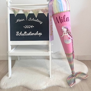 2025 School cone sugar cone school enrollment girl fabric mermaid glitter name sewn fin school cone