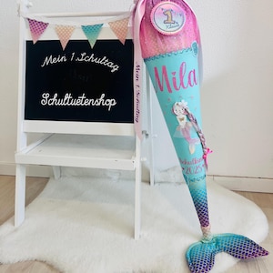 2025* WITH fabric FIN!!! School cone candy cone school enrollment girl fabric sewn scales mermaid school bag school bag shop