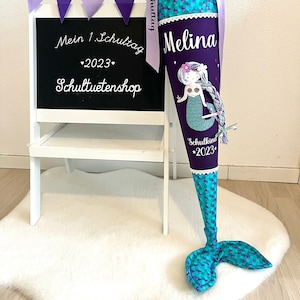 UNICO! Solo 1 disponibile! Tessuto GLITTER FIN!!! Cono scolastico, cono di caramelle per bambine che iniziano la scuola, squame di tessuto cucite, cono scolastico a forma di sirena
