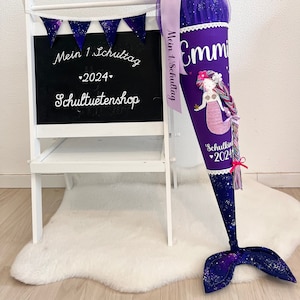 With fabric fin school cone sugar cone school enrollment girl sewn scales mermaid nymph school cone school cone shop glitter name