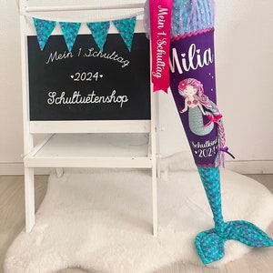GLITTER fabric with FIN!!! School cone candy cone school enrollment girl fabric sewn scales mermaid school cone name embroidered mermaid