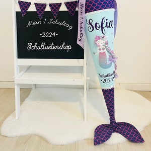 2025 With FLOSSE school cone sugar cone school enrollment girl fabric sewn scales mermaid school cone rainbow