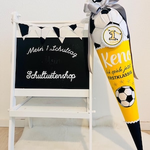 2025*School cone sugar cone boys boys football football green school enrollment fabric sewn embroidered yellow name personalized