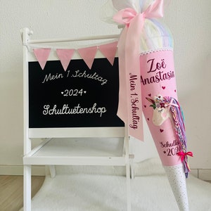 2025* School cone candy cone unicorn horse fabric girl name personalized glitter name pony school enrollment sewn name school cone girl