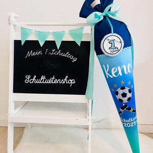 2025*School cone sugar cone boys boys football football blue turquoise school enrollment fabric sewn embroidered stars