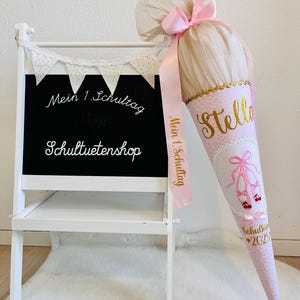 2025 Ballerina ballet school cone sugar cone school enrollment fabric sewn rainbow name glitter personalized girl gold school cone cherry