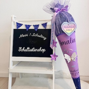 2025 school cone sugar cone school enrollment butterfly fabric sewn rainbow name glitter personalized girl purple school cone stars heart