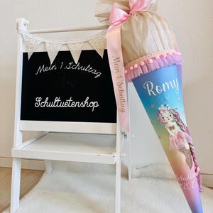 2025* Cono scolastico cono di zucchero iscrizione scolastica arcobaleno arcobaleno nome bambina glitter sirena personalizzata