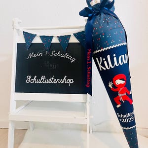 2025*School cone sugar cone Ninja spikes boys sewn fabric personalized name school enrollment red grey embroidered blue
