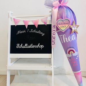 2025 school cone sugar cone school enrollment fabric sewn rainbow name glitter personalized girl