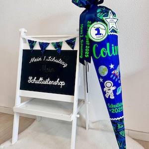 XL 85 cm school cone space astronaut school cone boys blue green star astronaut green stars rocket school enrollment school cone shop