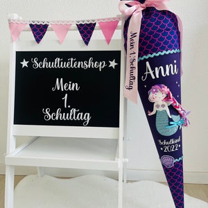 2026* School cone, candy cone, sewn, glitter name, scales, fabric, purple, mermaid, nixie, girl, personalized name, similar to the Pearl Diving Bear