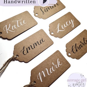 CUSTOM CALLIGRAPHY Kraft Gift Tags / Name Tags / Personalized/Great for  Bridal Party Gifts/ Bouquet Tags, Weddings / Christmas / Birthday