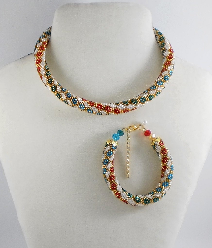 Jewelery set beaded rope necklace and bracelet geometric and Etsy