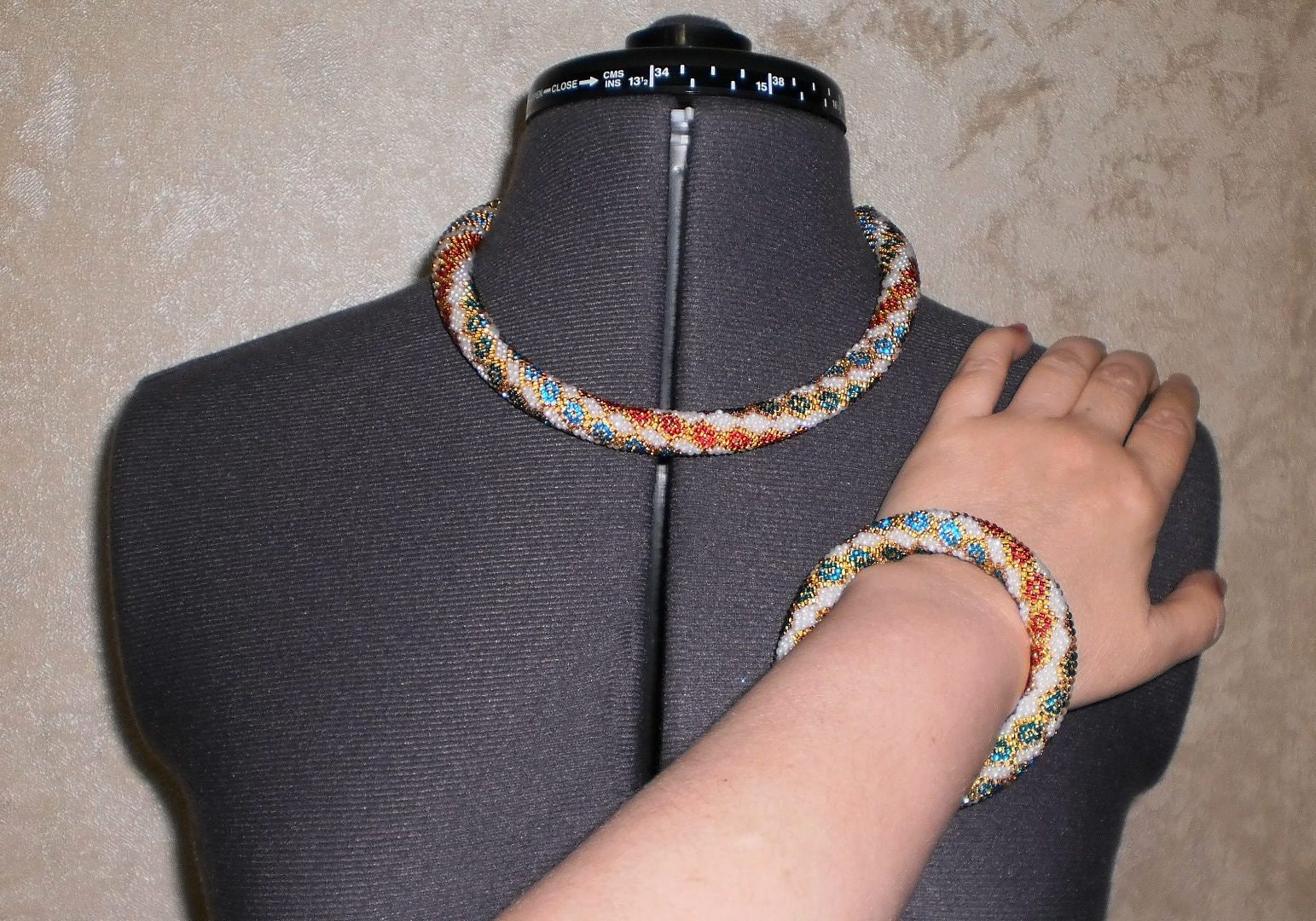 Jewelery set beaded rope necklace and bracelet geometric and Etsy