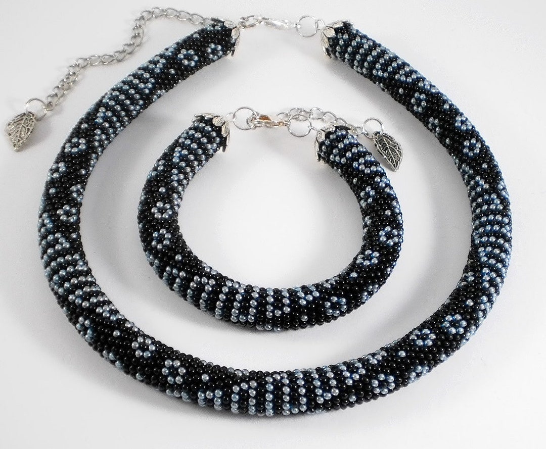 Jewelery Set Beaded Rope Necklace and Bracelet Geometric and Etsy