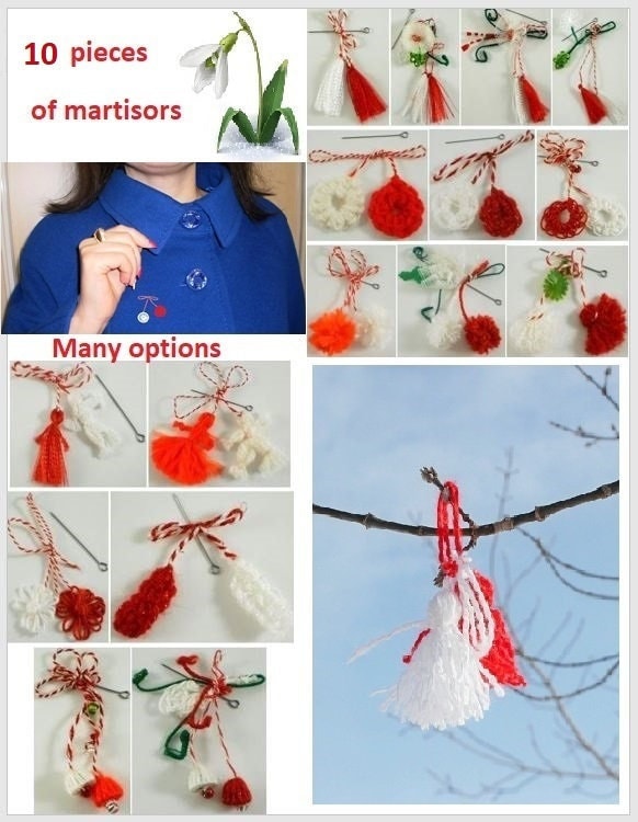10 pieces of traditional handmade Martisors Martenitsa Martinka Mertsishor Martenica Spring Amulet Brooch Tradition