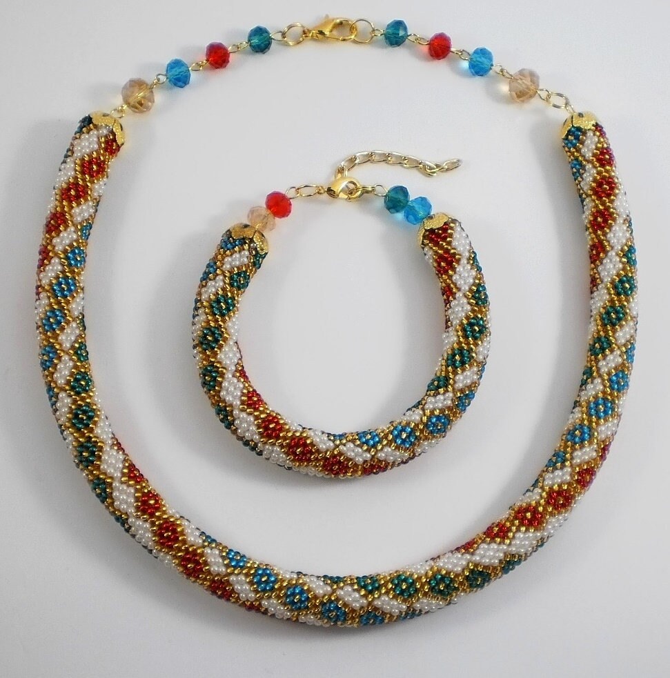 Jewelery set beaded rope necklace and bracelet geometric and Etsy