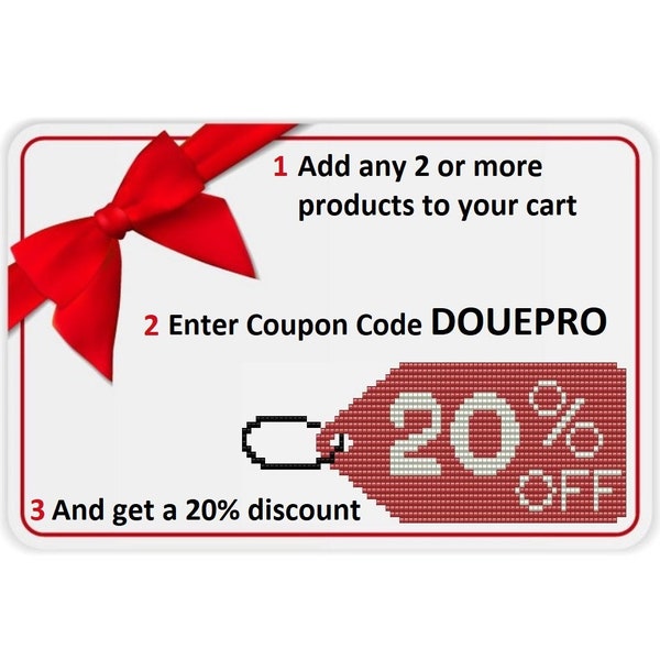 DO NOT buy this product!!! This is a Promo Code!!! Add any 2 or more products to your cart. Enter promo code DOUEPRO. Get a 20% discount!