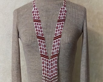 Handmade long beaded necklace Gerdan for women in ethnic style, bead sautoir, bicolor pattern, boho style, fringe necklace