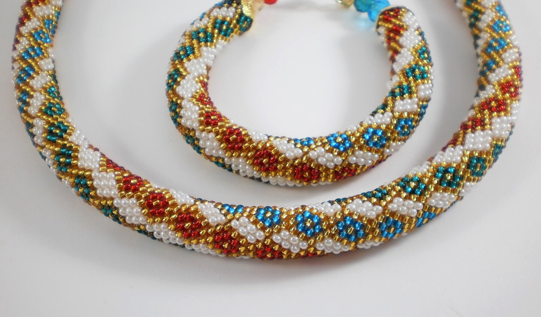 Jewelery set beaded rope necklace and bracelet geometric and Etsy
