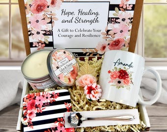 Breast Cancer Survivor Gift Basket: Personalized Mug, Candle & Spoon