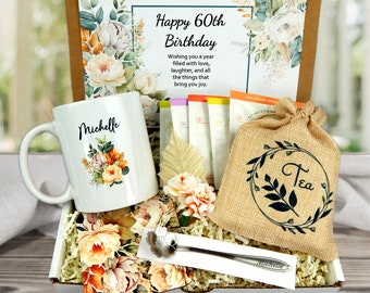 60th Birthday Gift Box: Personalized Mug & Assorted Tea