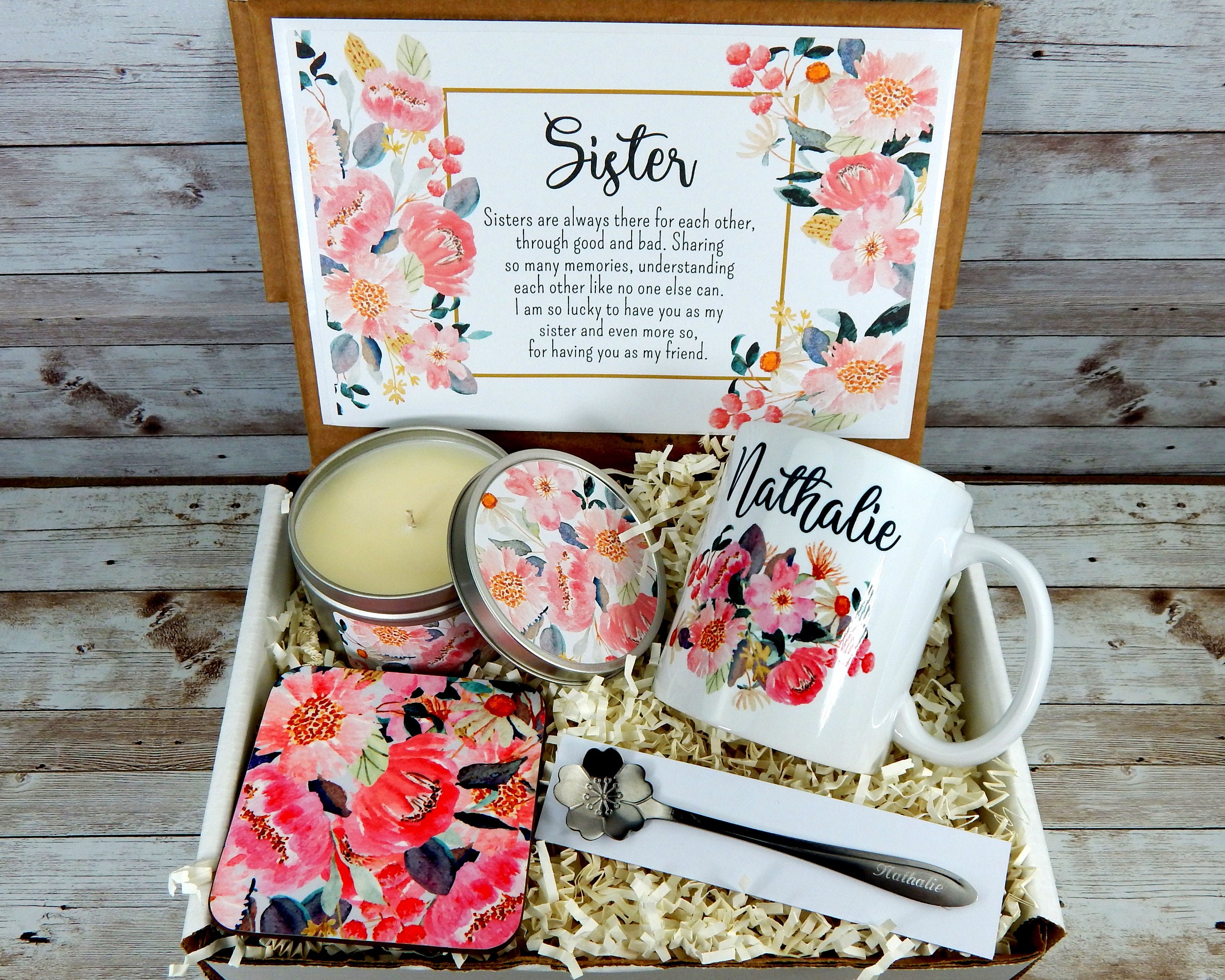 Pink Gift Basket for Sister With Personalized Coffee Mug Etsy