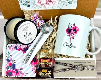 Encouragement Gift Basket: Personalized Mug, Artisan Charm & Soy Candle