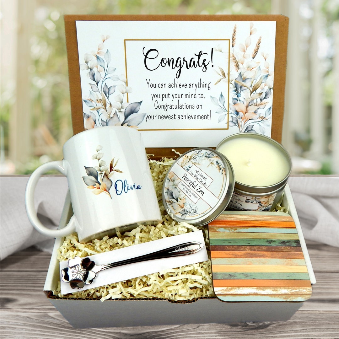 Personalized Congratulations Gift Basket With Coffee Mug Gifts for
