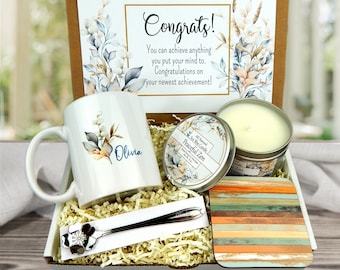Personalized Congratulations Gift Basket with Coffee Mug - Gifts for Congratulating - New Job Gift - Present for Graduation - Promotion Gift
