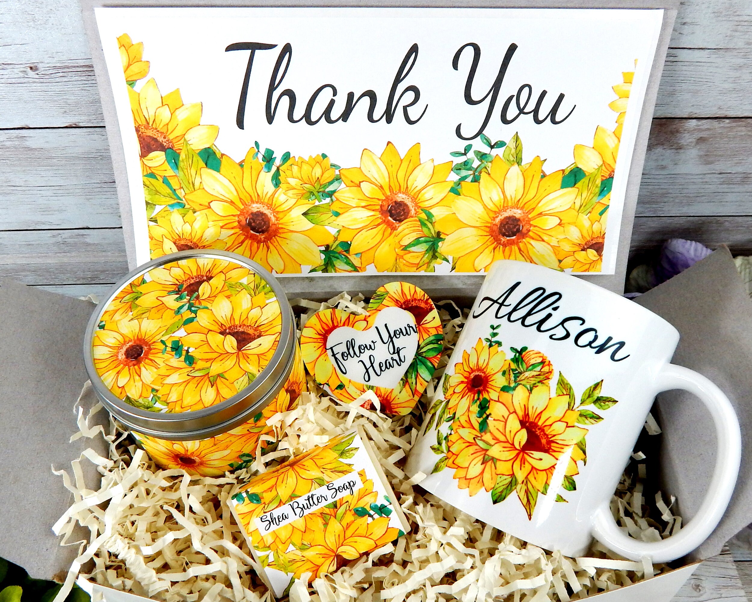 Thank You Gift Basket Sunflower Themed Gifts Personalized Etsy