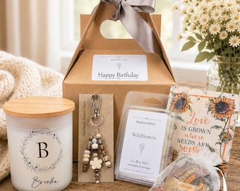 Birthday Gift Box for Her, Self Care Gift Basket, Personalized Candle Gift, Spa Gift Set, Cozy Birthday Present, Relaxation Box
