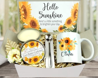 Hello Sunshine Gift Box - Personalized Sunshine Box - Sunshine Themed Gifts - Sunflower Mug - Pick Me Up Gift - Brighten Someones Day