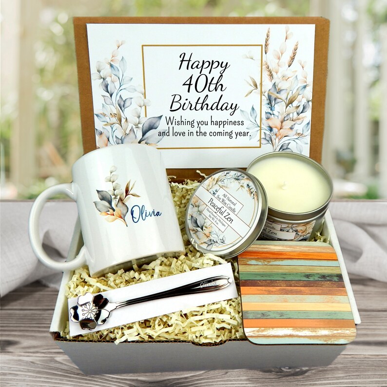 Personalized 40th Birthday Gifts Birthday Gift Basket for 40th Turning 40 Gift Set 40th Birthday Gift Idea Natural Leaves