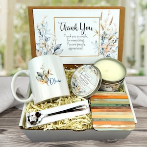 Personalized Thank You Gift Basket with Coffee Mug - Appreciation Gifts - Gift to Say Thank You with Personalized Mug