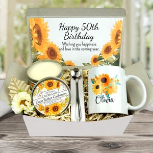 Gift Basket for 50th Birthday with Coffee Mug - Personalized Mug Gift Set - 50th Birthday Celebration - 50th Birthday Wishes
