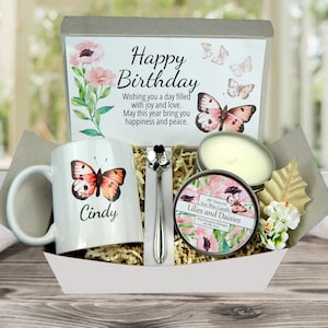 Butterfly Gift Box - Personalized Birthday Gifts for Women - Sunflower Birthday Gifts - Personalized Mug - Gift Box Set with Floral Mug