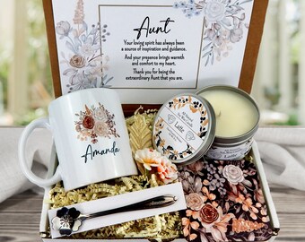 Personalized Aunt Gift Basket: Soy Candle, Mug Spoon Canada