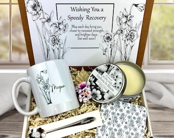 Wishing You a Speedy Recovery Gift Box – Get Well Soon Care Package with Candle, Mug, Coaster & Engraved Spoon – Thoughtful Healing Gift