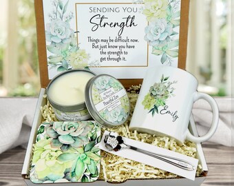 Personalized Gift Basket for Strength with Coffee Mug - Stay Strong Gifts - Gifts for Courage and Strength - Inspirational Gift Basket