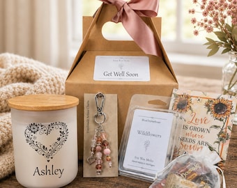 Get Well Soon Cozy Gift Box - Personalized Candle Handmade Purse Charm Speedy Recovery Gift - After Surgery Gift - Sick Friend Gift