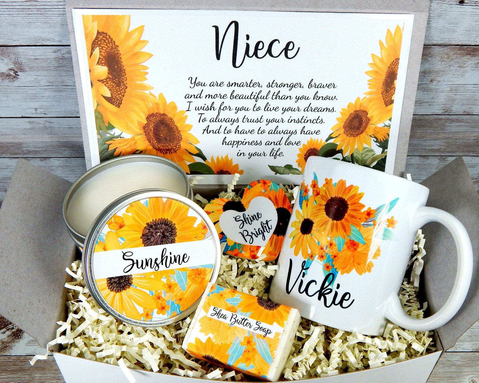 Sunflower Gift Basket for Niece for Her Birthday Niece Etsy