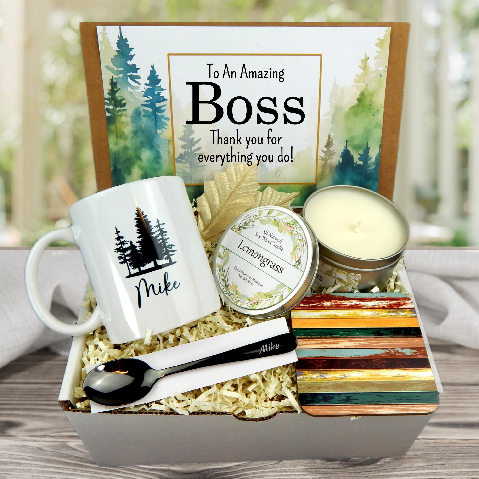 Personalized Boss Gift Basket: Mug, Candle & Engraved Spoon - Etsy