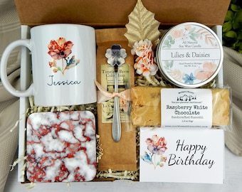 Birthday Gift Basket For Women, Care Package For Her Birthday Gift Box, Personalized Birthday Gift Set with Coffee Mug
